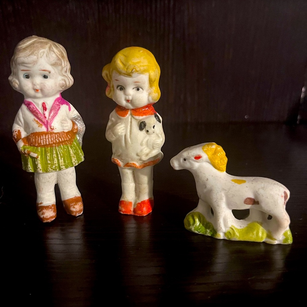Vintage Travel Dolls & Pony of Porcelain/ 3pc set
